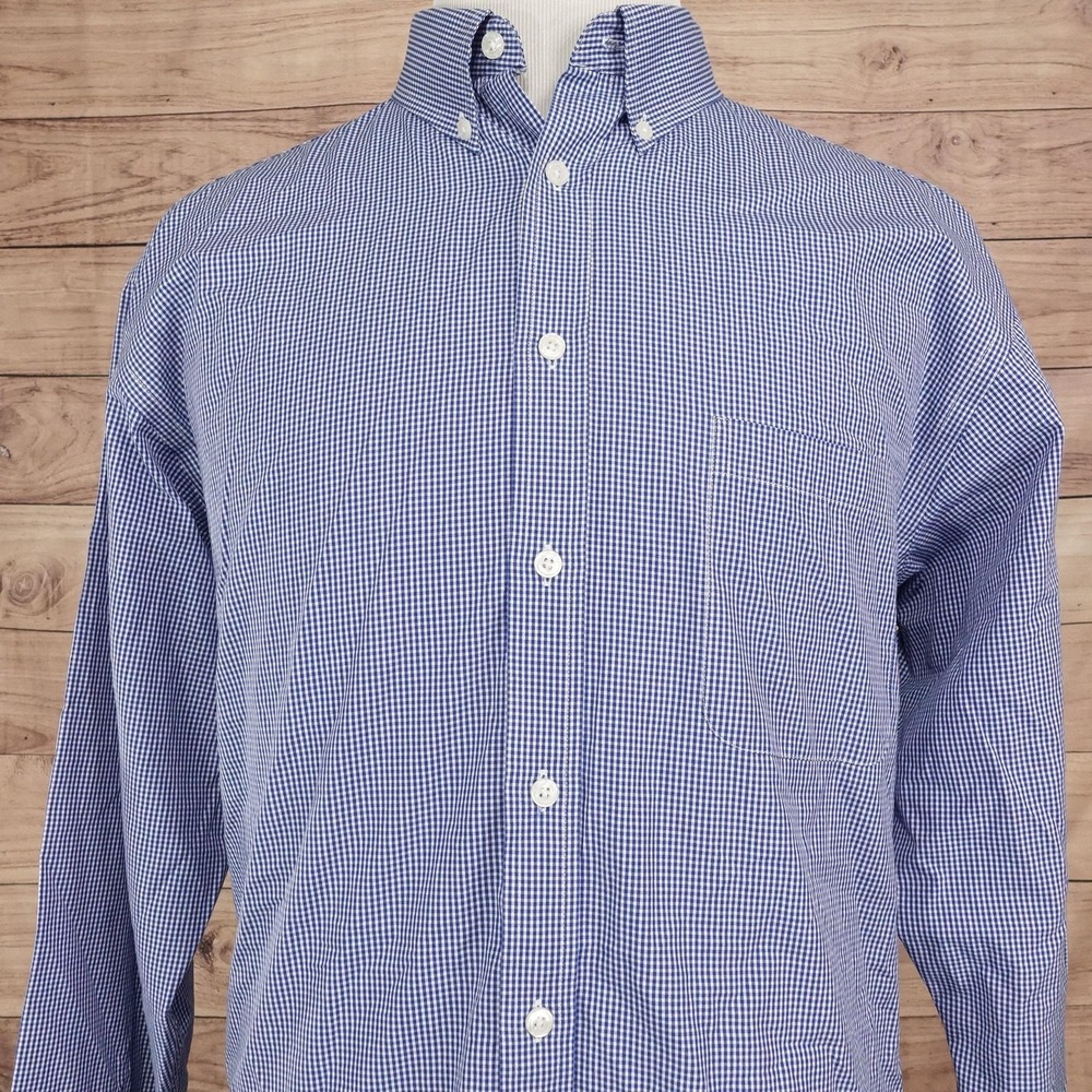 Roundtree & Yorke Shirt Mens XL Blue Check Long Sleeve Button-Up Pocket Cotton